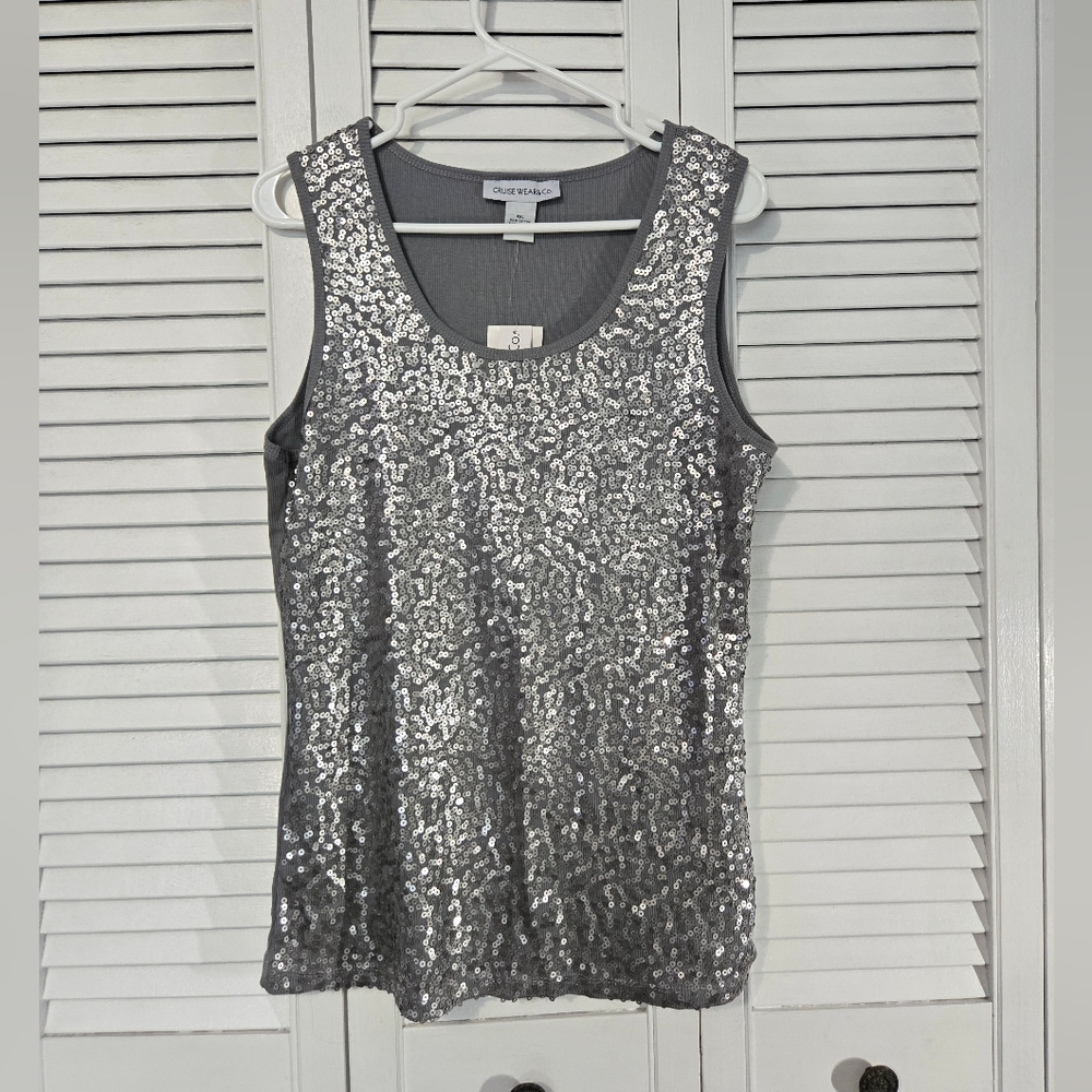 Silver Sequin Sleeveless Tank Top